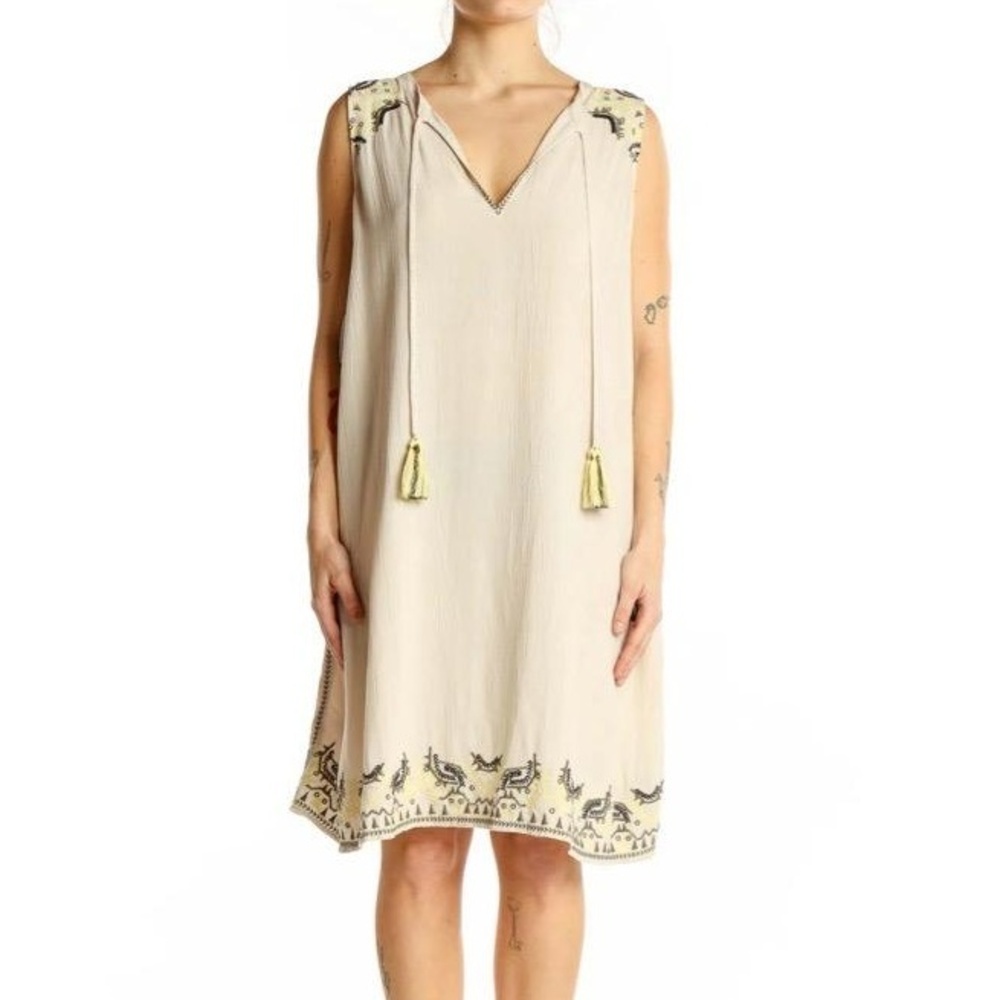 LOFT Womens Beige Embroidered Sleeveless Lounge Shirt Dress Boho Medium